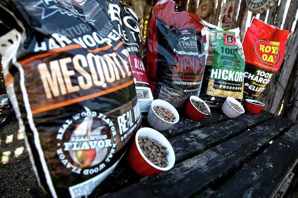 A variety of pellets used to flavor meat while smoking it on the grill.