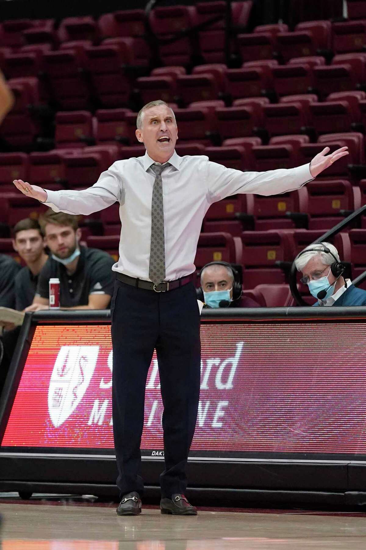 Arizona State head coach Bobby Hurley against Stanford during an NCAA college basketball game in Stanford, Calif., Saturday, Jan. 22, 2022. (AP Photo/Jeff Chiu)