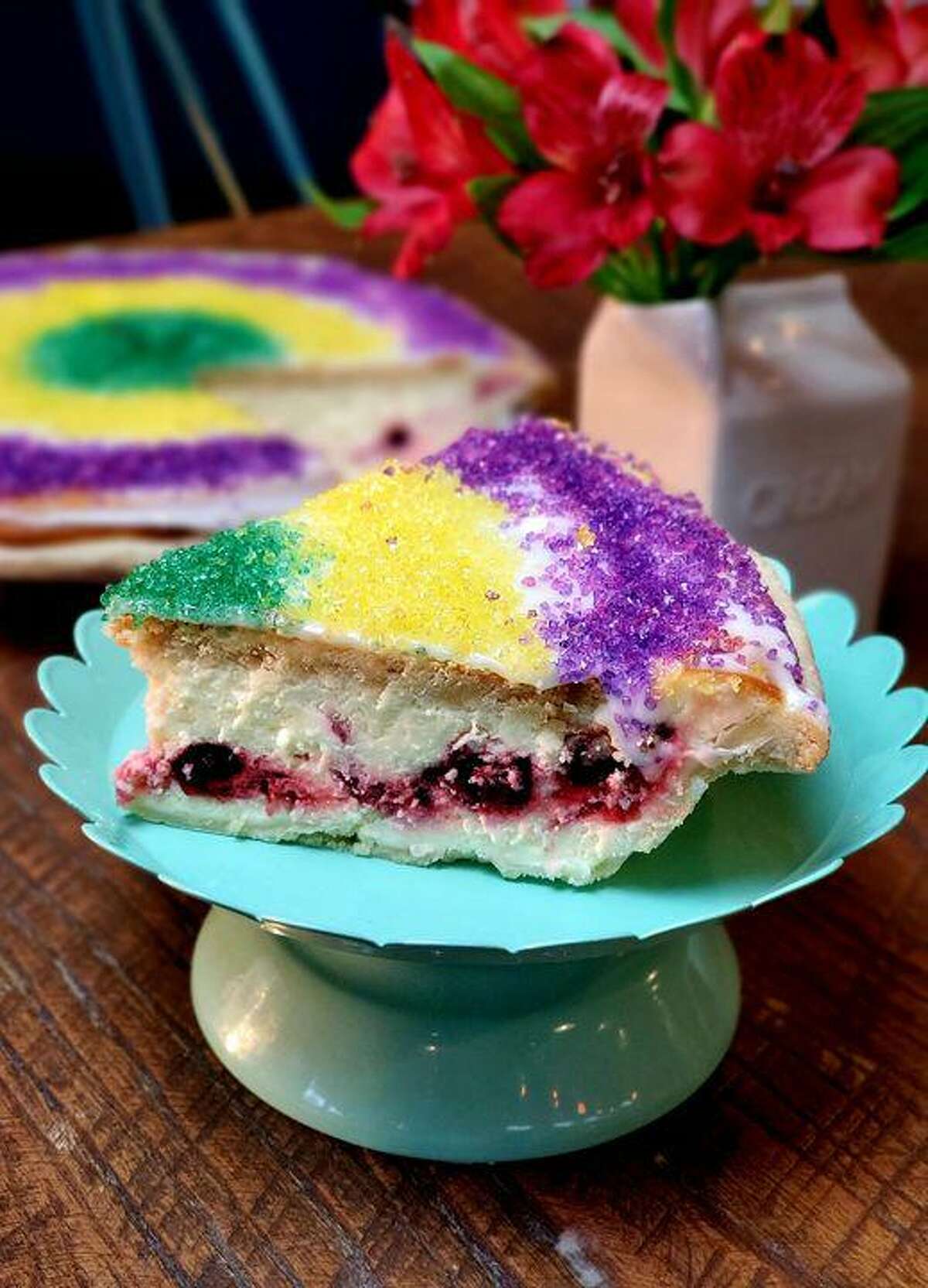 Proud Pie offers a pie-cheesecake-King Cake combination dessert.