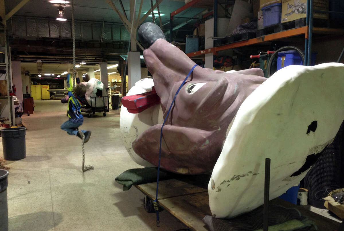 A Doggie Diner head dating back to the 1960s is prepared for the restoration process.  