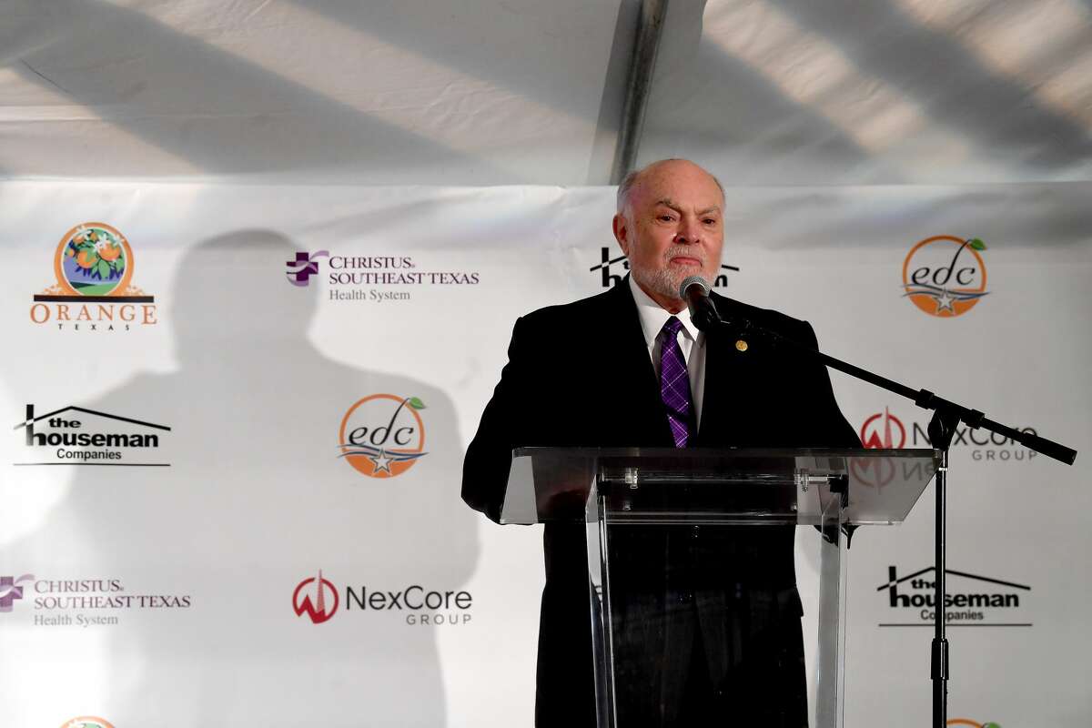 State Senator Robert Nichols speaks during a groundbreaking ceremony for the new Gisela Houseman Medical Campus in Orange Monday. The hospital has been years in the making, and fills a healthcare void after Baptist Hospital Orange closed in 2017. Photo made Monday, January 24, 2022 Kim Brent/The Enterprise