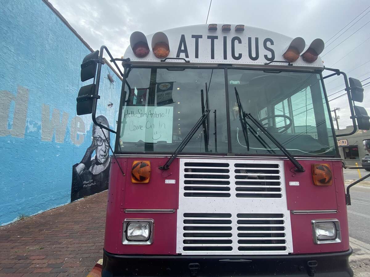 Annette McNamara spent more than $40,000 to convert a 2001 school bus into her studio on wheels named Atticus. 