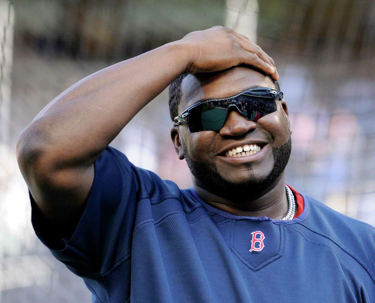 FILE - Boston Red Sox David Ortiz reacts before a baseball game against the New York Yankees, Friday, Aug. 7, 2009, at Yankee Stadium in New York. Ortiz knows a thing or two about clutch swings late in the game. But he might put this one away in his first at-bat. Ortiz, a 10-time All-Star who spent most of his career with the Boston Red Sox, leads a group of 13 first-time eligible players getting serious consideration from voters for the Baseball Hall of Fame.