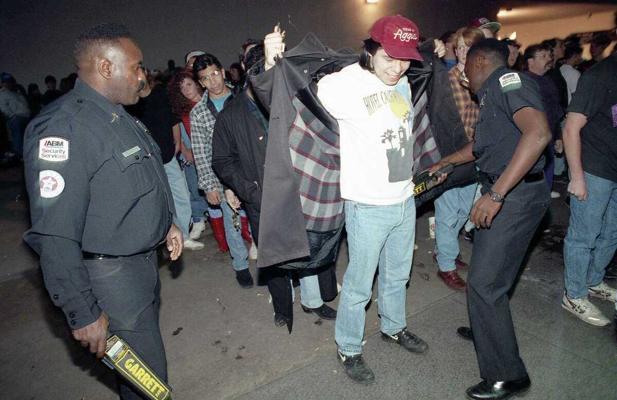 Fans and security outside the Summit before a Guns N' Roses concert, Jan. 9, 1992.