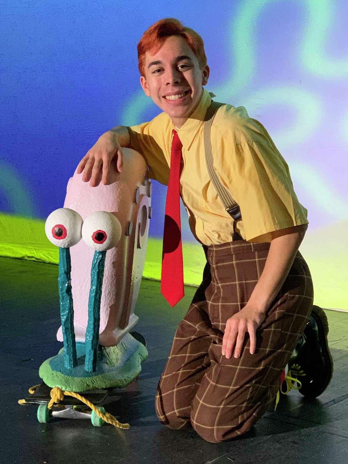 Friendswood High School sophomore Jimmy Perry plays SpongeBob in that school's production of “The SpongeBob Musical.” The show runs Jan. 28 through Feb. 6.