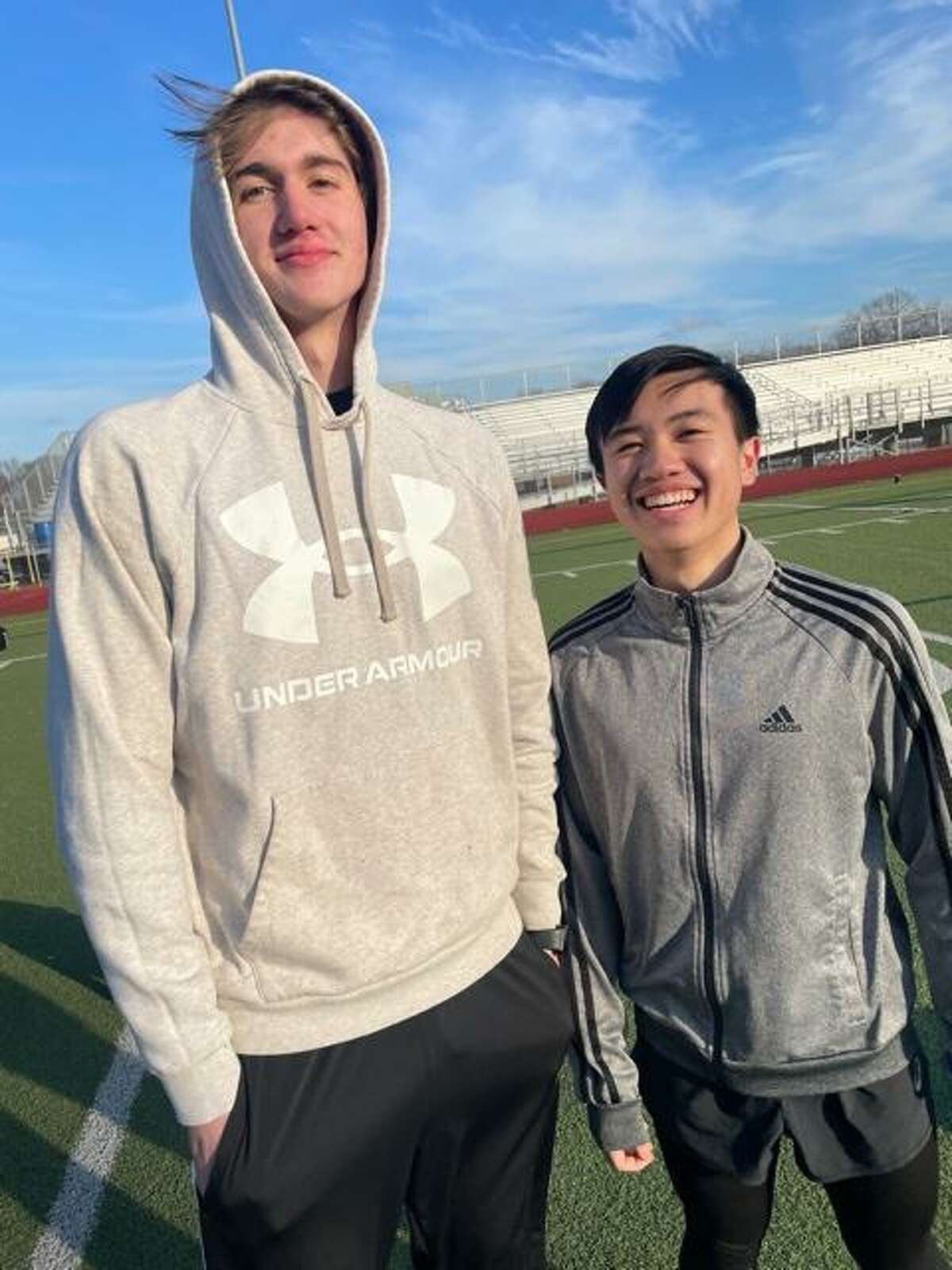 Elliot Miller and Bronson Vo are captains of Trumbull's boys indoor track team.