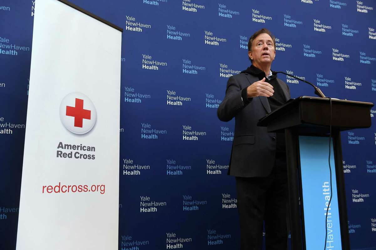 Governor Ned Lamont speaks at a press conference at Yale New Haven Hospital in New Haven concerning a blood shortage on January 26, 2022.