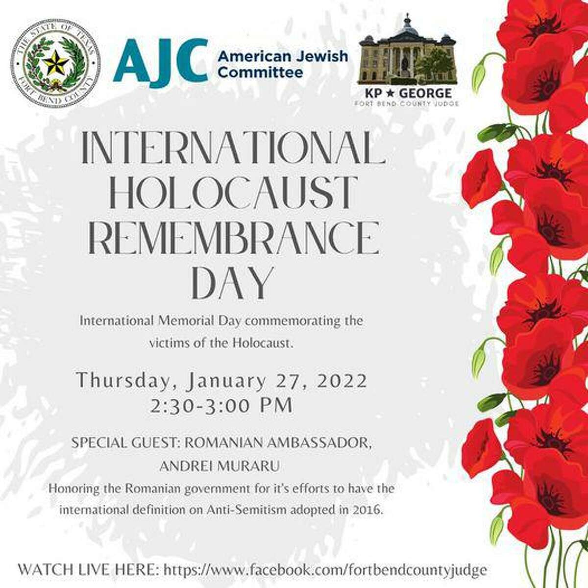 A virtual Holocaust remembrance service will be held on Thursday, Jan. 27, on the 77th anniversary of the liberation of Auschwitz.