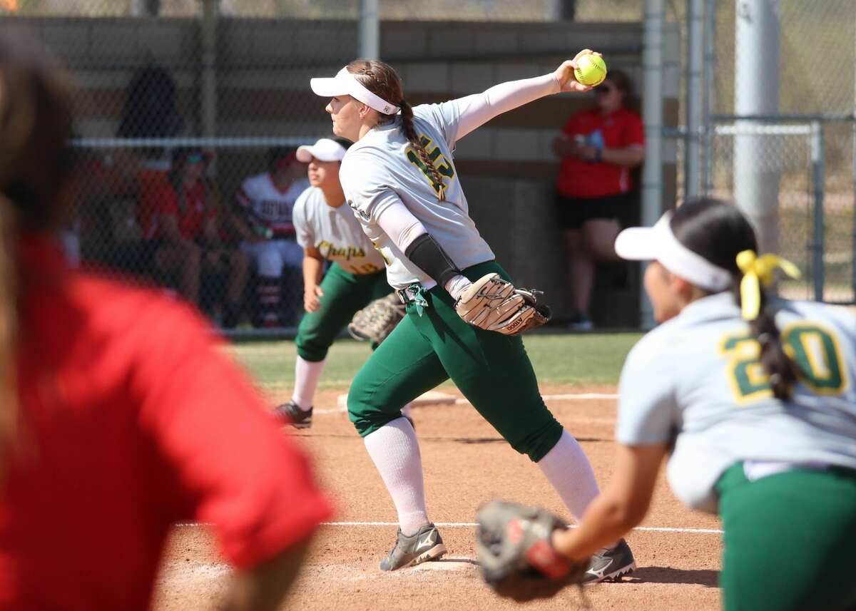 Midland College pitcher Emily Maddux is shown in action against Howard College during the 2021 season. 