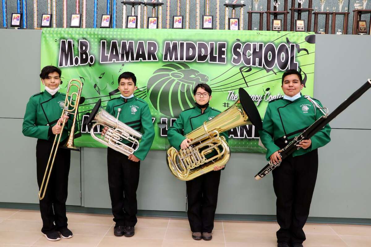 Lamar Middle School Band members Luis Reyna, bassoon player, Diego Pulido, euphonium player, Miguel Zamora, trombone player, and Daniel Cruz, tuba player were all selected All-Region Band First Chair.