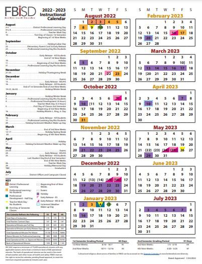 Fort Bend ISD 2022-23 instructional calendar approved and viewable