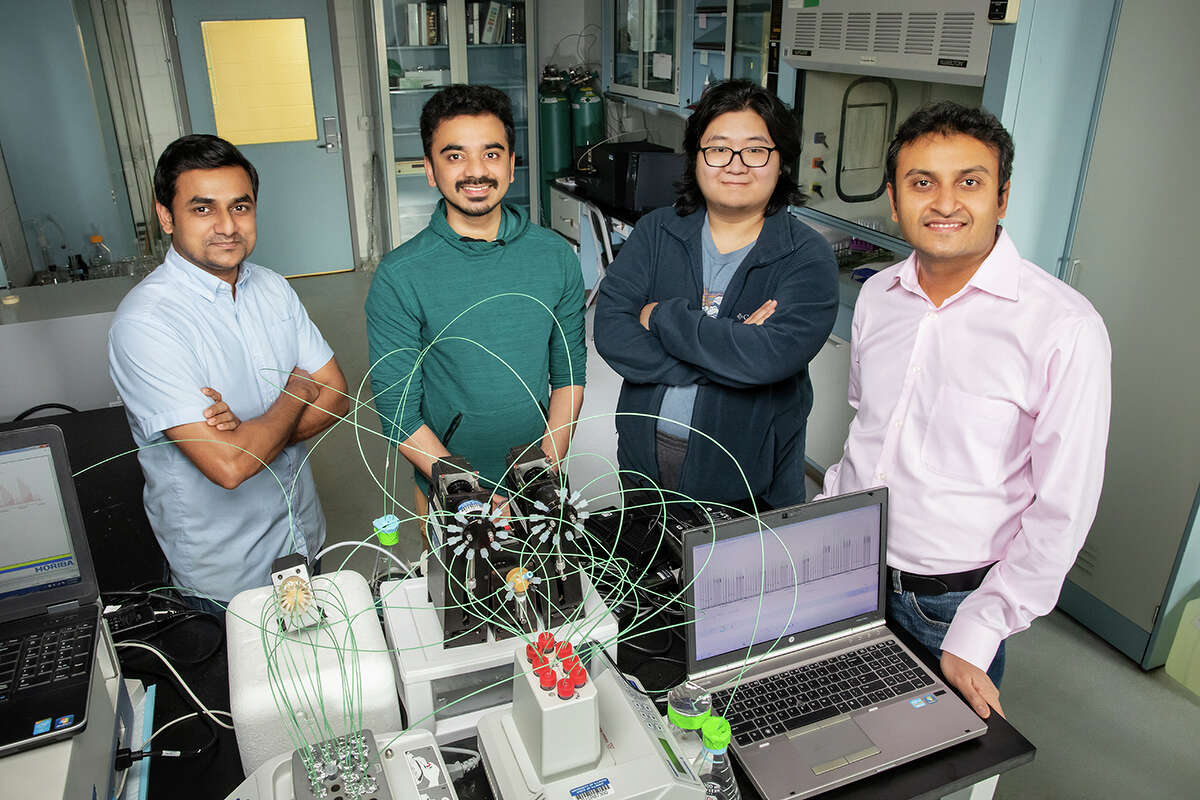 University of Illinois researchers, Sudheer Salana (from left), Joseph Puthussery, Haoran Yu and professor Vishal Verma have conducted a comprehensive assessment of the oxidative potential of air pollution in the Midwest.