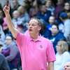 St. Joseph coach Rich Lindwall has been working with players on staying safe. St. Joseph girls basketball coach Chris Lindwall during the first game of the Playing for a Cure doubleheader at Fairfield University’s Alumni Hall, Friday, Feb. 7, 2020.