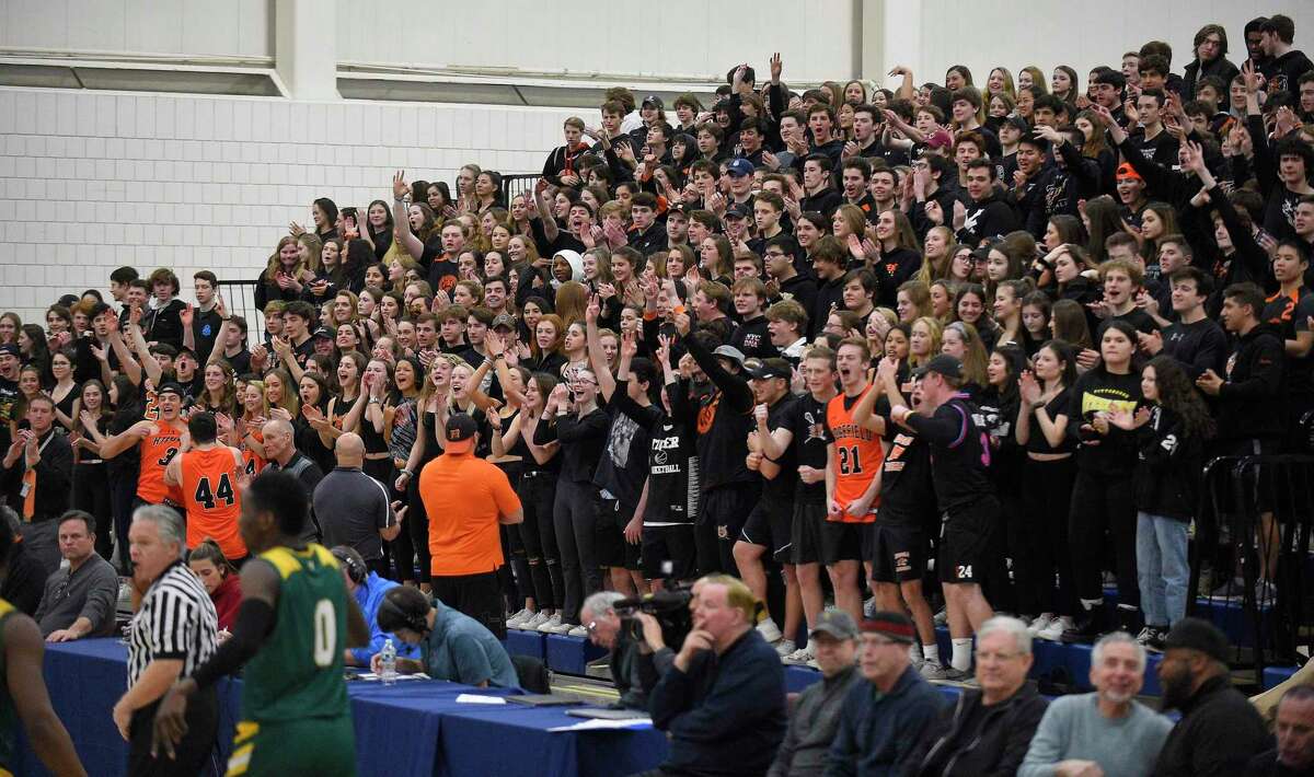 Ridgefield defeated Trinity Catholic 63-58 in the FCIAC boys basketball final at the Wilton Fieldhouse on March 5, 2020 in Wilton, Connecticut.