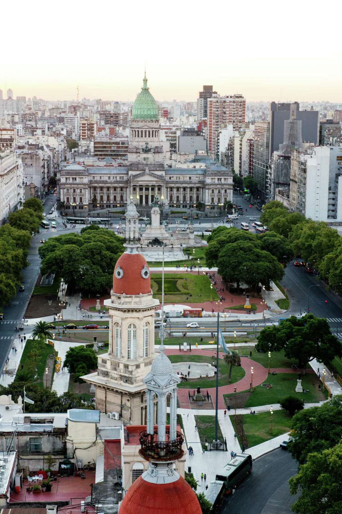 The view of Plaza del Congresso and the Argentine parliament building from Palacio Barolo, one of the city's most beautiful buildings.