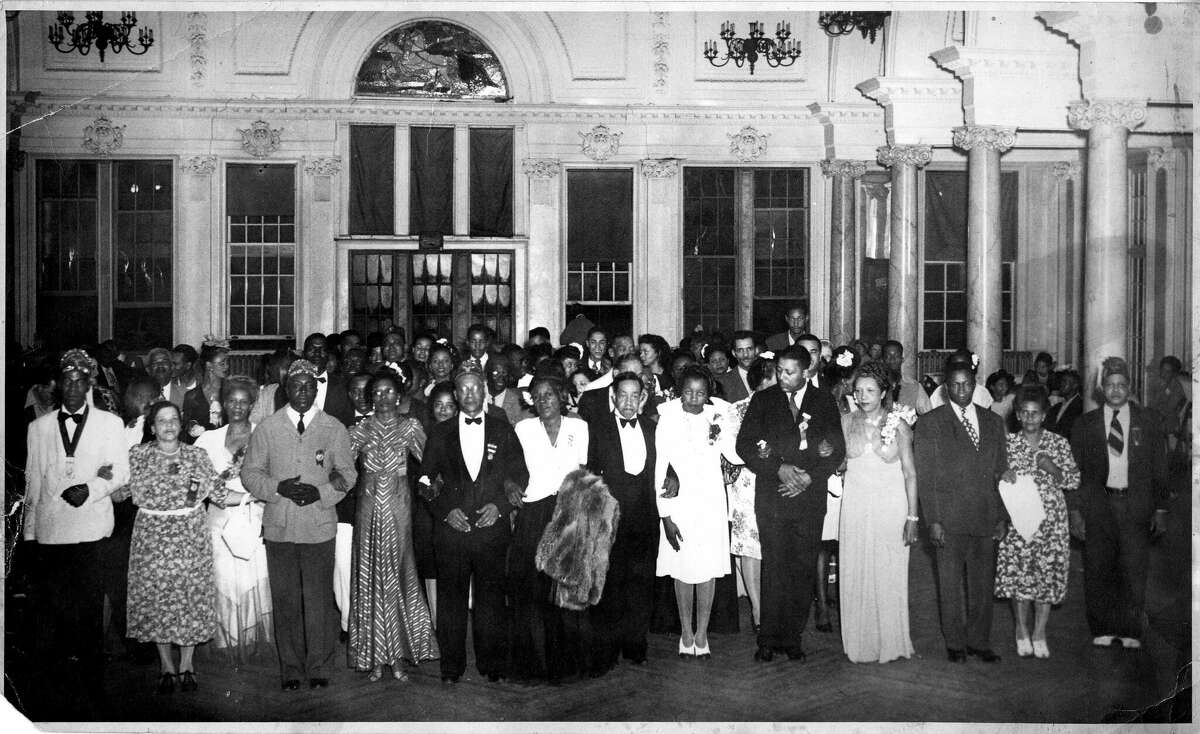 The Black Elks Club posed for a photo at the casino in Saratoga Springs in 1950. Black residents formed their own social club because they were not welcome at the other Elks Clubs.