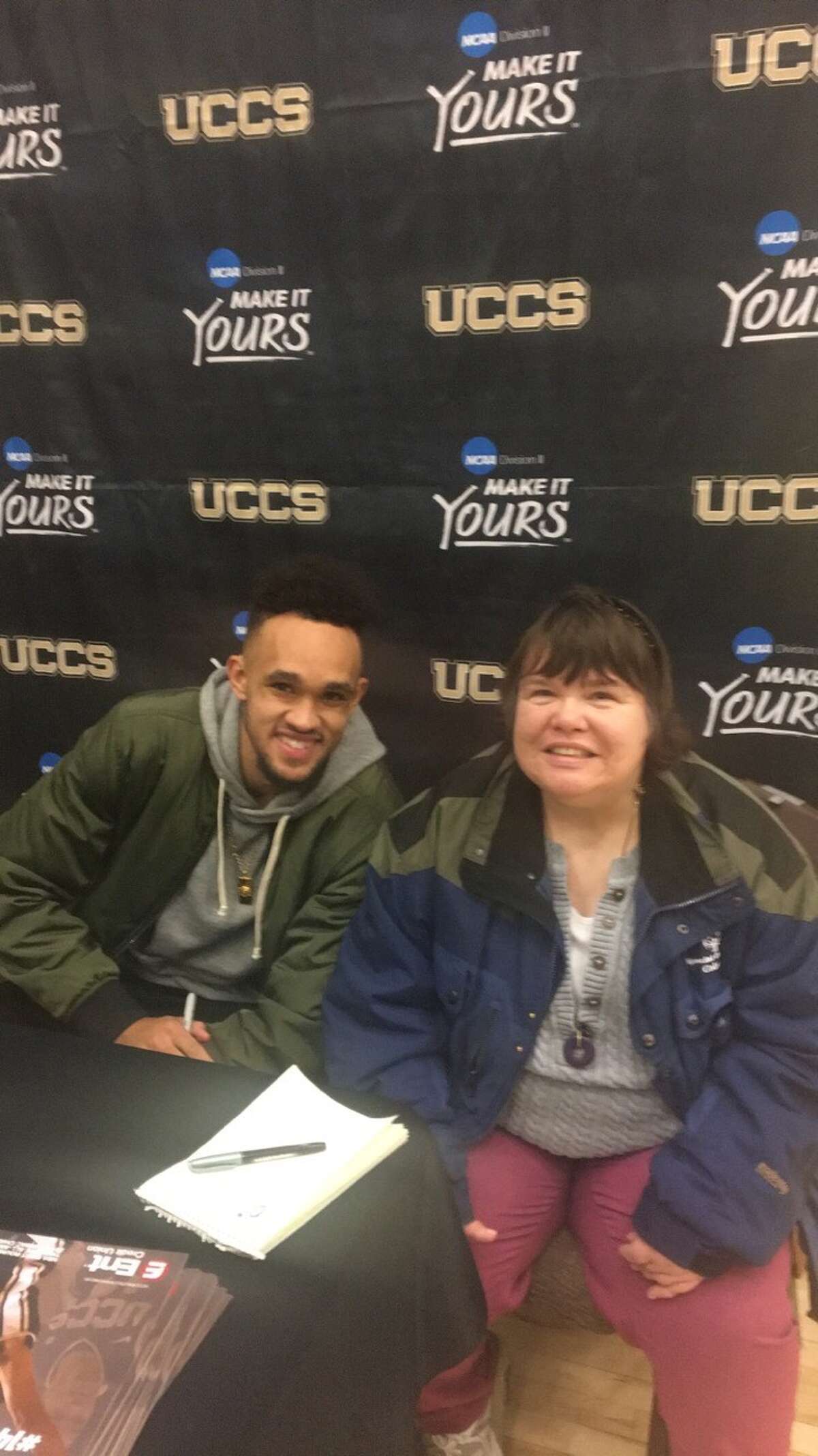 Derrick White with his aunt, Jeannie McManus, in 2015. McManus has won numerous medals competing as a swimmer competing as a Special Olympian in Colorado.