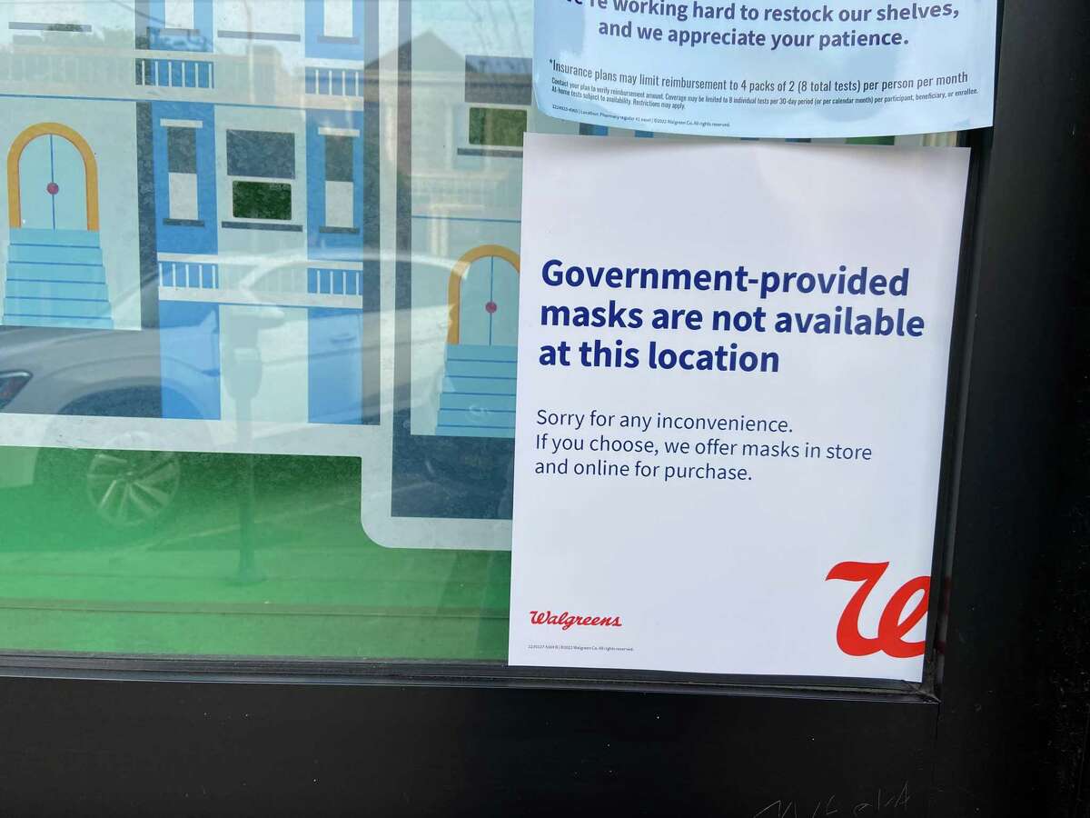 A sign outside a Walgreens store in Noe Valley in San Francisco, Calif. indicating that government-issued N95 masks were not yet available. The federal government is providing a limited number of free N95s to people in an effort to stop the spread of the coronavirus. But finding one in the Bay Area has proven difficult.