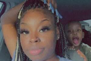 Autrey Davis, a 22-year-old mother seen here with her 3-year-old son Kyle Johnson, was killed when Harris County Sheriff's Office deputy Dontre Thomas, 24, crashed into her SUV during a pursuit Jan. 12, 2022. Kyle was also severely injured in the crash.