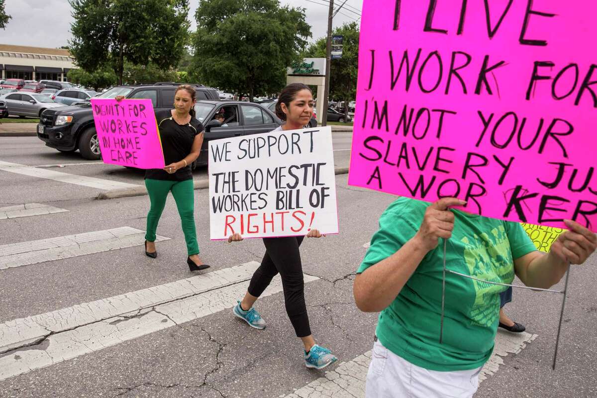 Supporters of domestic workers rights demonstrate on Broadway in 2015. Include them in discussion and negotiations for wage equity and benefits.