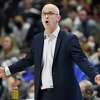 UConn coach Dan Hurley reacts against Georgetown on Tuesday in Storrs.