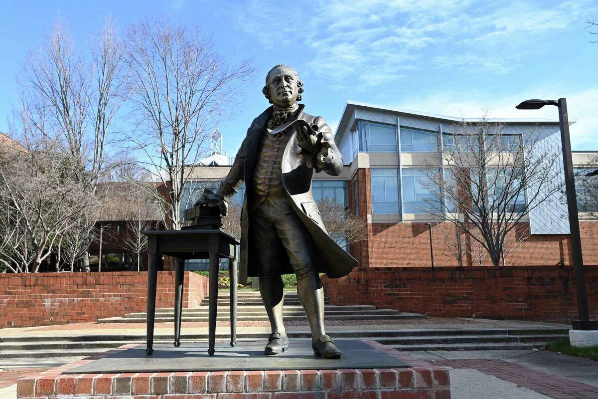 A statue of George Mason at George Mason University.