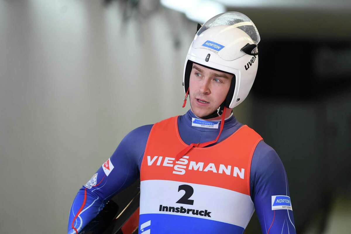 INNSBRUCK, AUSTRIA - NOVEMBER 24: Tucker West of USA looks on after his second run of the Men's competition during the FIL Luge World Cup at Olympia-Rodelbahn on November 24, 2019 in Innsbruck, Austria. (Photo by Sebastian Widmann/Bongarts/Getty Images)