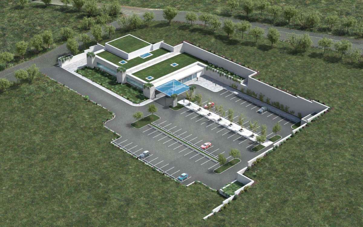 An overhead rendering of the proposed Danbury Proton treatment center on Danbury’s west side, which awaits state approval.