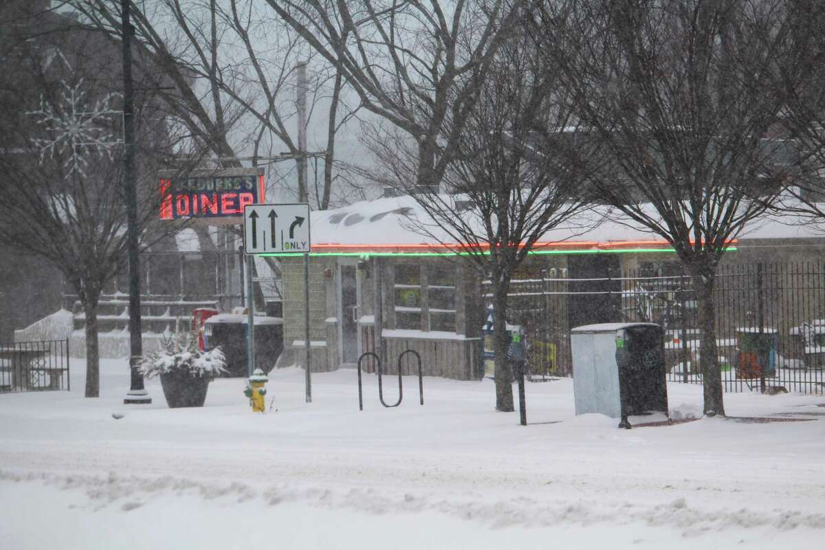 The North End of the Middletown was desolate Saturday morning as people kept warm and safe inside waiting for heavy snow and blizzard conditions on the way throughout the day.