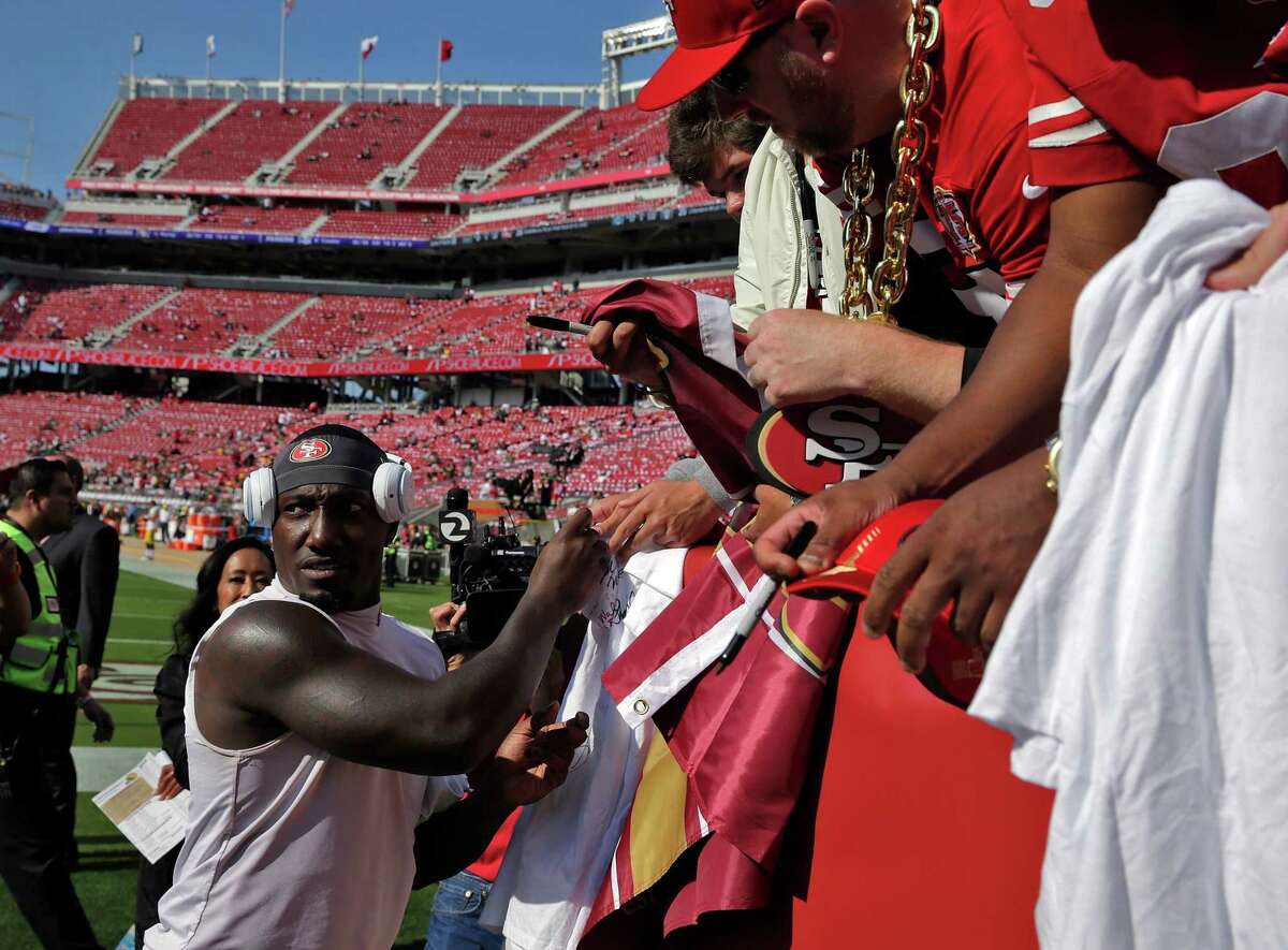 Deebo Samuel (19) signs autographs before the San Francisco 49ers played the Greenbay Packers at Levi’s Stadium in Santa Clara, Calif., on Sunday, September 26, 2021.