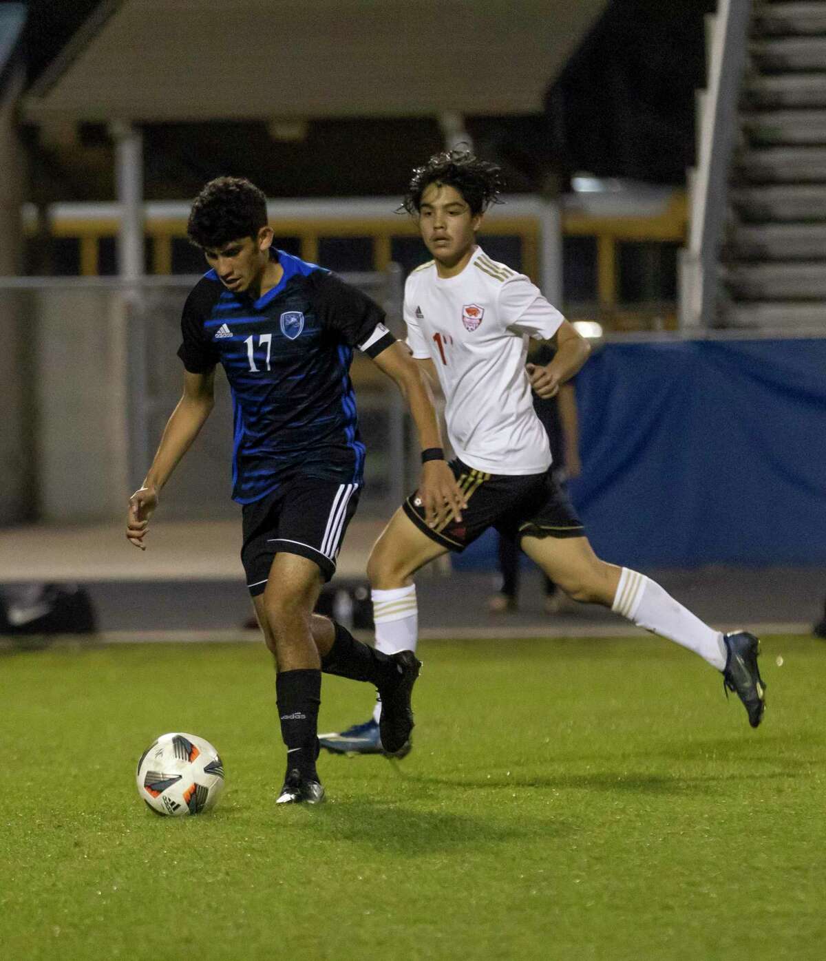 New Caney’s Miguel Rodriguez (17), shown here last season, scored twice for the Eagles in a win over Montgomery Saturday afternoon.