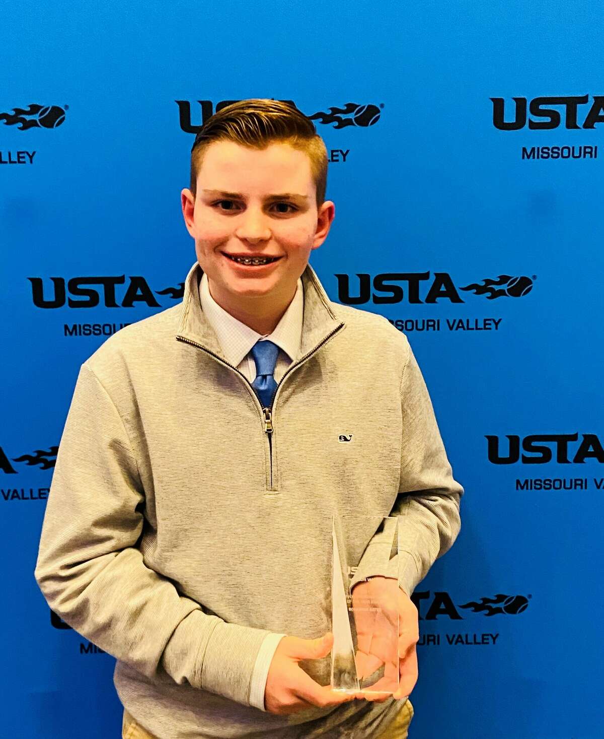 Schaefer Bates at the USTA award ceremony, where he was awarded the Missouri Valley Emerging Player of the Year.