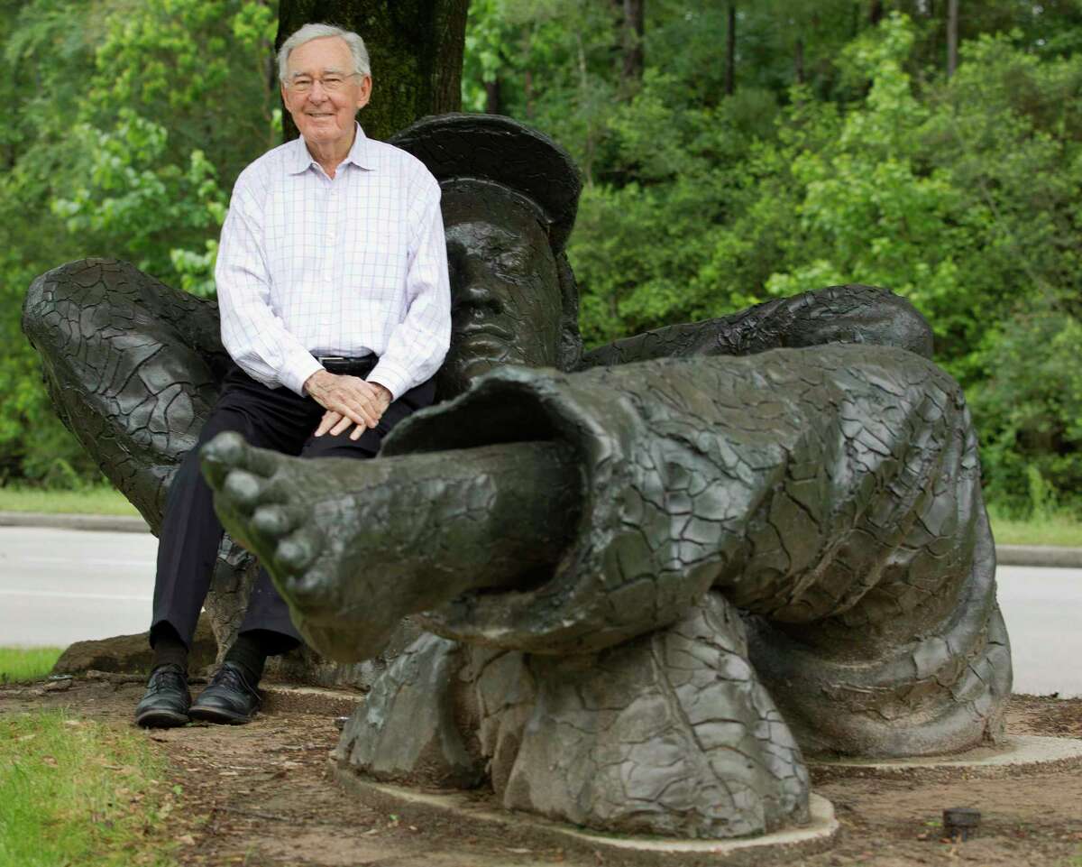 Coulson Tough posed for a portrait at the sculpture “The Dreamer” by David Phelps in 2019. Tough, architect of The Woodlands and personal friend of George Mitchell died Thursday at age 95. He helped build 130 buildings in The Woodlands and pioneered the procurement of public art across the master-planned community.
