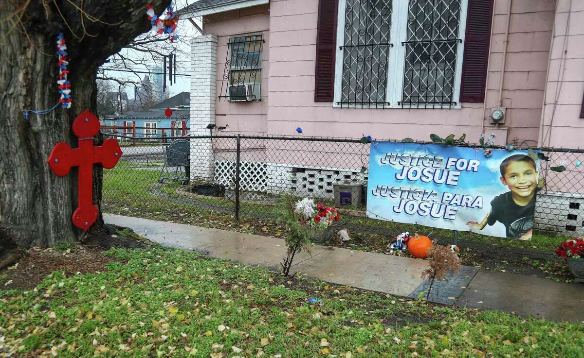 A memorial for Josué Flores, at the corner of Fulton and James Street, on Monday, Jan. 31, 2022 in Houston. Flores, was stabbed to death while walking home from school in 2016, has a law named after him that has not been used since it was enacted. The law avails funds to school districts for the transportation of kids who may encounter hazardous traffic or a high risk of violence along their walk between home and school. TEA says no districts have applied for the funds.