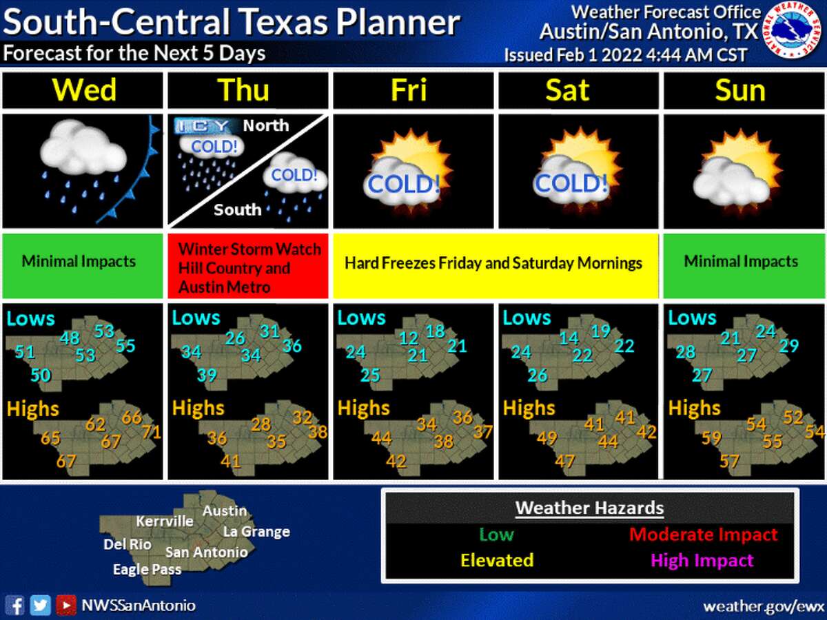 Parts of South-Central Texas have been issued a Winter Storm Watch as a strong arctic front moves through the area Wednesday through the weekend.