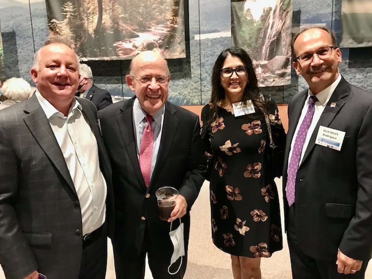 Bob Abrams with UAlbany President Havidan Rodriguez, far right, his wife Rosy Lopez and Grondahl before a September book talk at in Albany. 