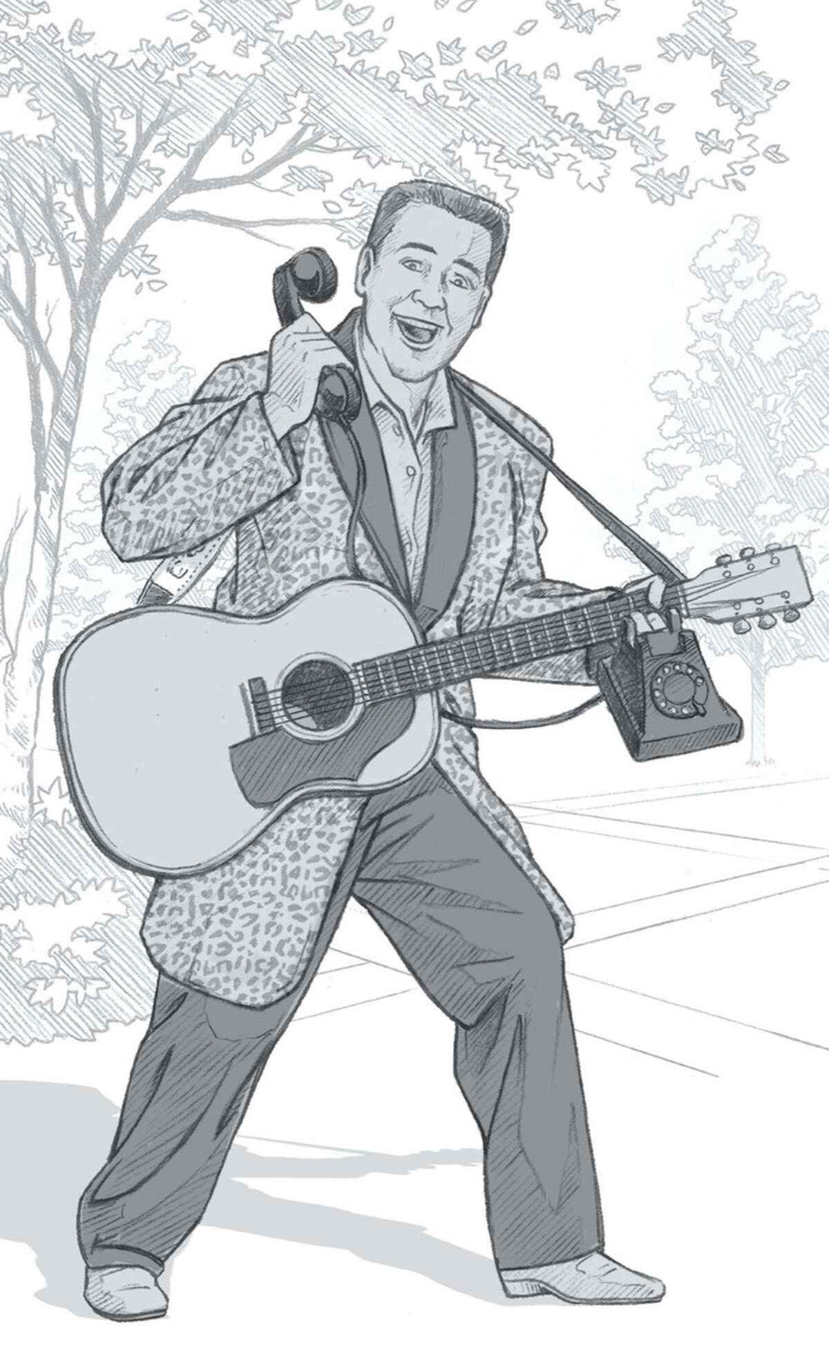 A rendering of a statue of The Big Bopper shows him holding a rotary phone, noting his hit song, "Chantilly Lace." His family is hoping to erect the bronze statue in Beaumont, Texas
