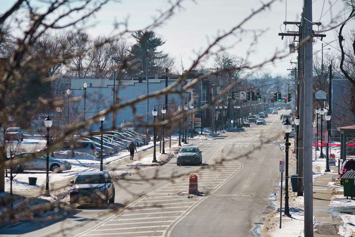 A view looking along Broadway on Tuesday, Feb. 1, 2022, in Rensselaer, N.Y. The city of Rensselaer is slated to be removed from the Capital Region's 20th congressional district, which is represented by U.S. Rep. Paul Tonko, D-Amsterdam. Rensselaer would be drawn into a far-reaching 19th congressional district, which is a seat held by U.S. Rep. Antonio Delgado, D-Rhinebeck.