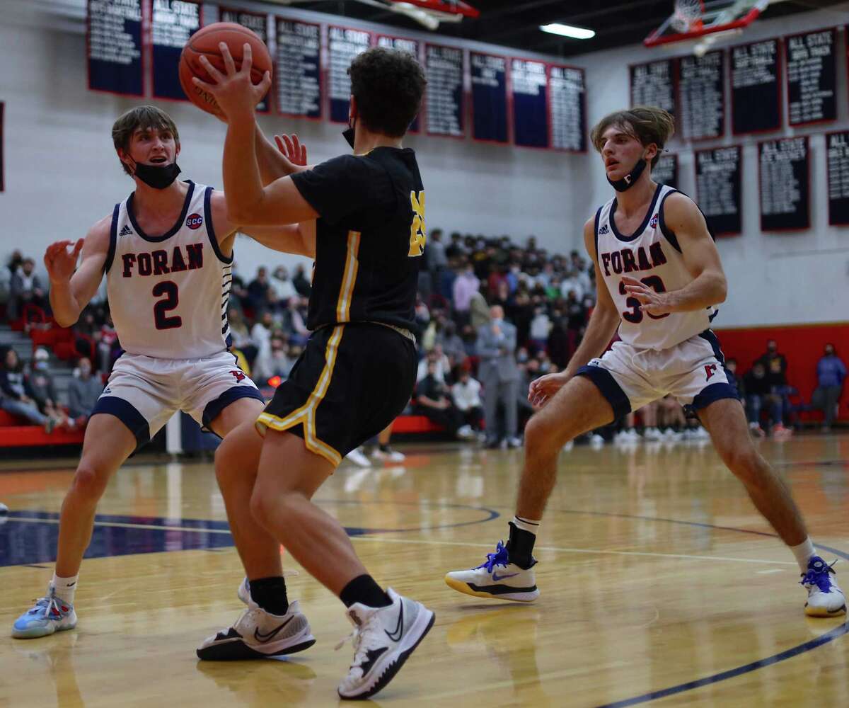 Foran's Brayden Young and Matteo Tonelli defend.