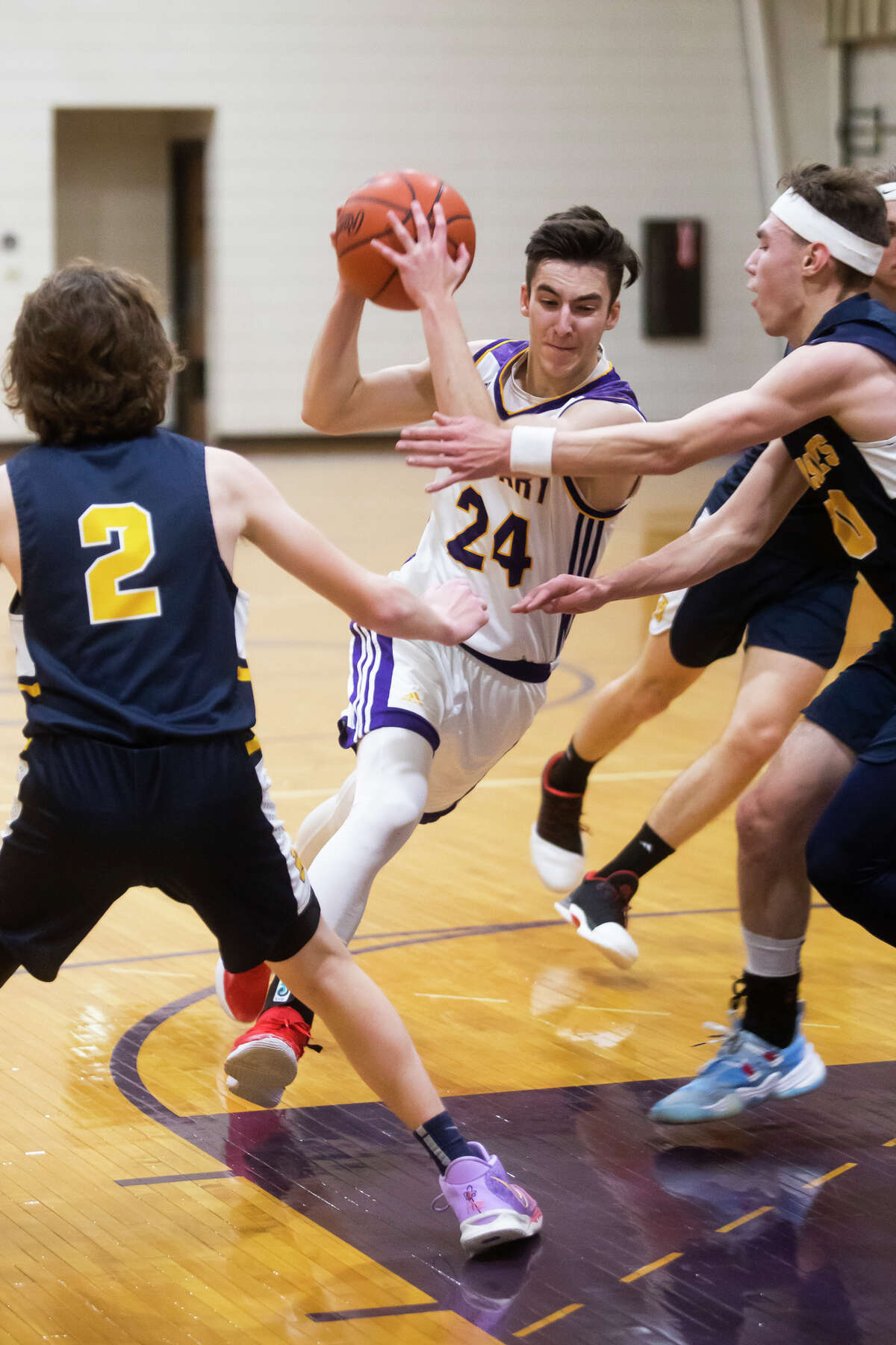 Calvary Eric Grabill drives towards the basket during a game against Breckenridge Tuesday, Feb. 1, 2022 at Calvary Baptist Academy. Grabill scored 34 points in a win over Lakeview on Thursday.