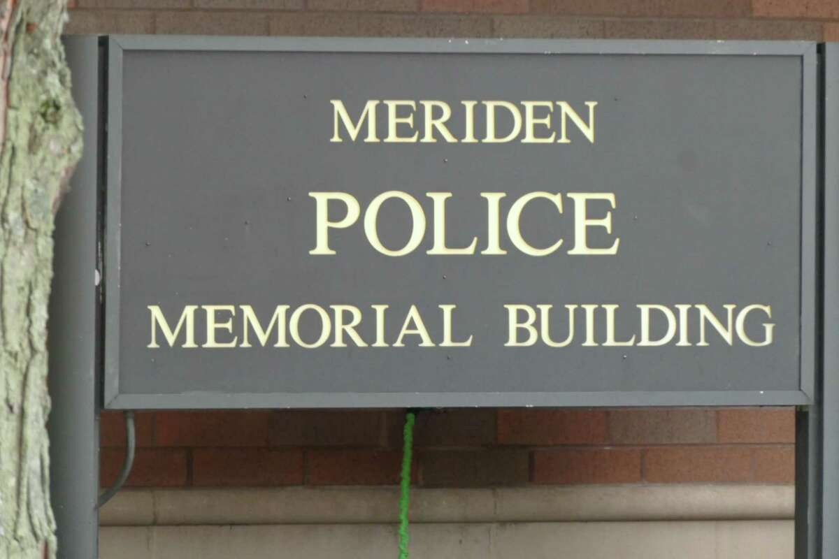 Sign at the Meriden Police Department on West Street in Meriden, Conn.