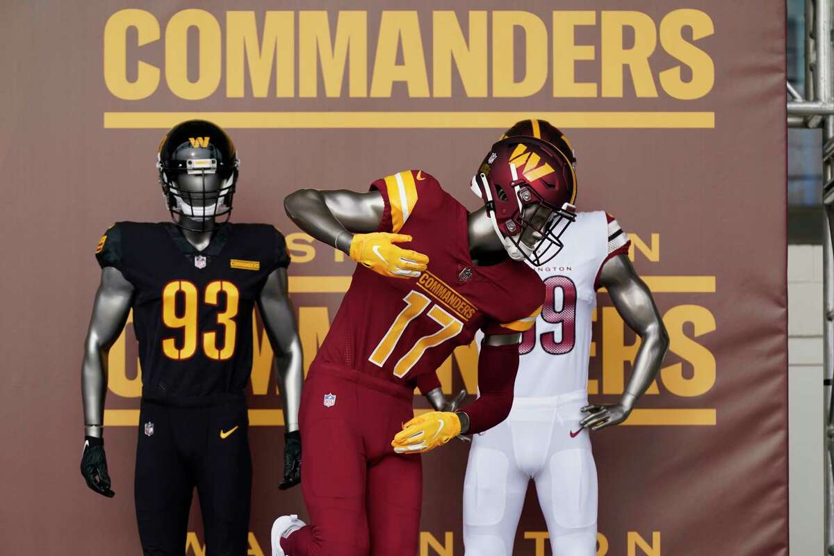 The Washington Commanders, unveil their NFL football team's new identity, Wednesday, Feb. 2, 2022, in Landover, Md. The new name comes 18 months after the once-storied franchise dropped its old moniker following decades of criticism that it was offensive to Native Americans.