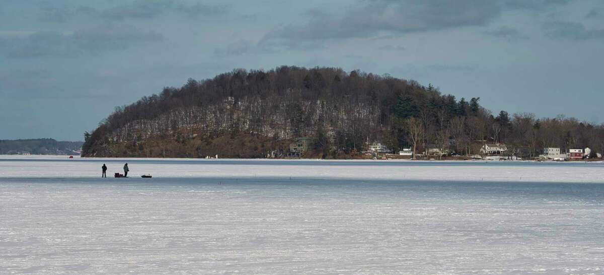 A view of Snake Hill jutting out into Saratoga Lake on Wednesday, Feb. 2, 2022, in Stillwater, N.Y. The Dake family is proposing four luxury homes on the hill.
