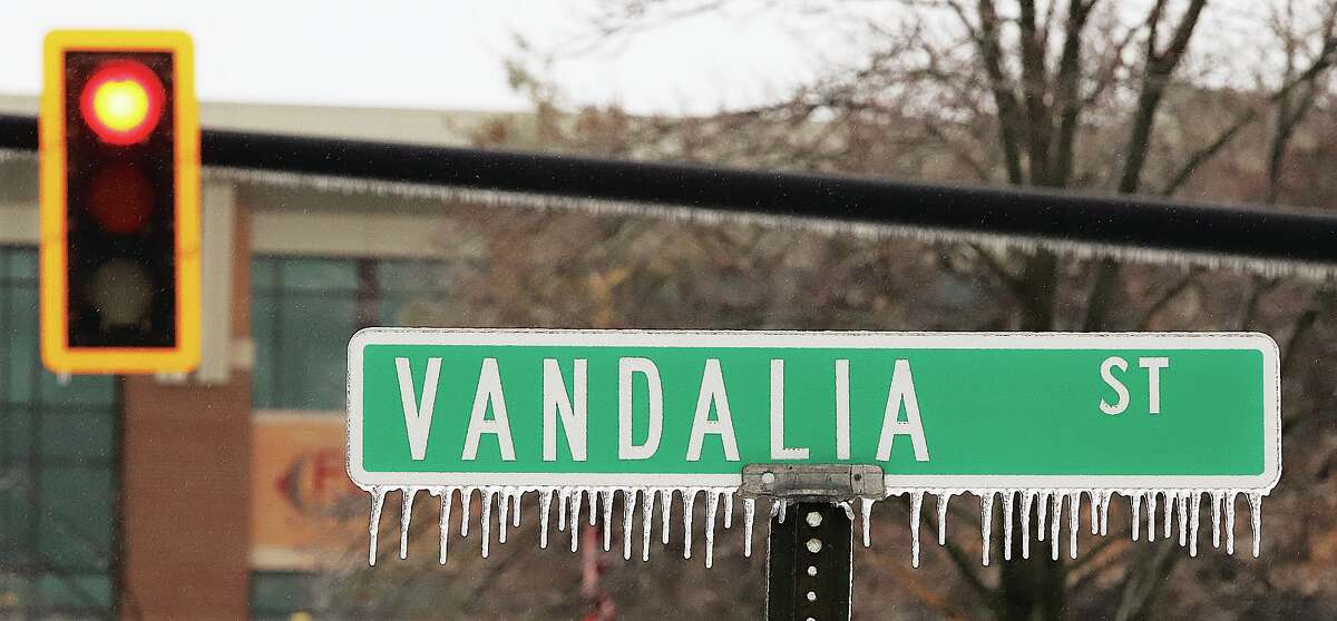 The Edwardsville streets signs were a reminder that the storm started as rain, changed to freezing rain and eventually snow early Wednesday morning. The ice under the snow made roads plenty slick across the region Wednesday into Thursday. 
