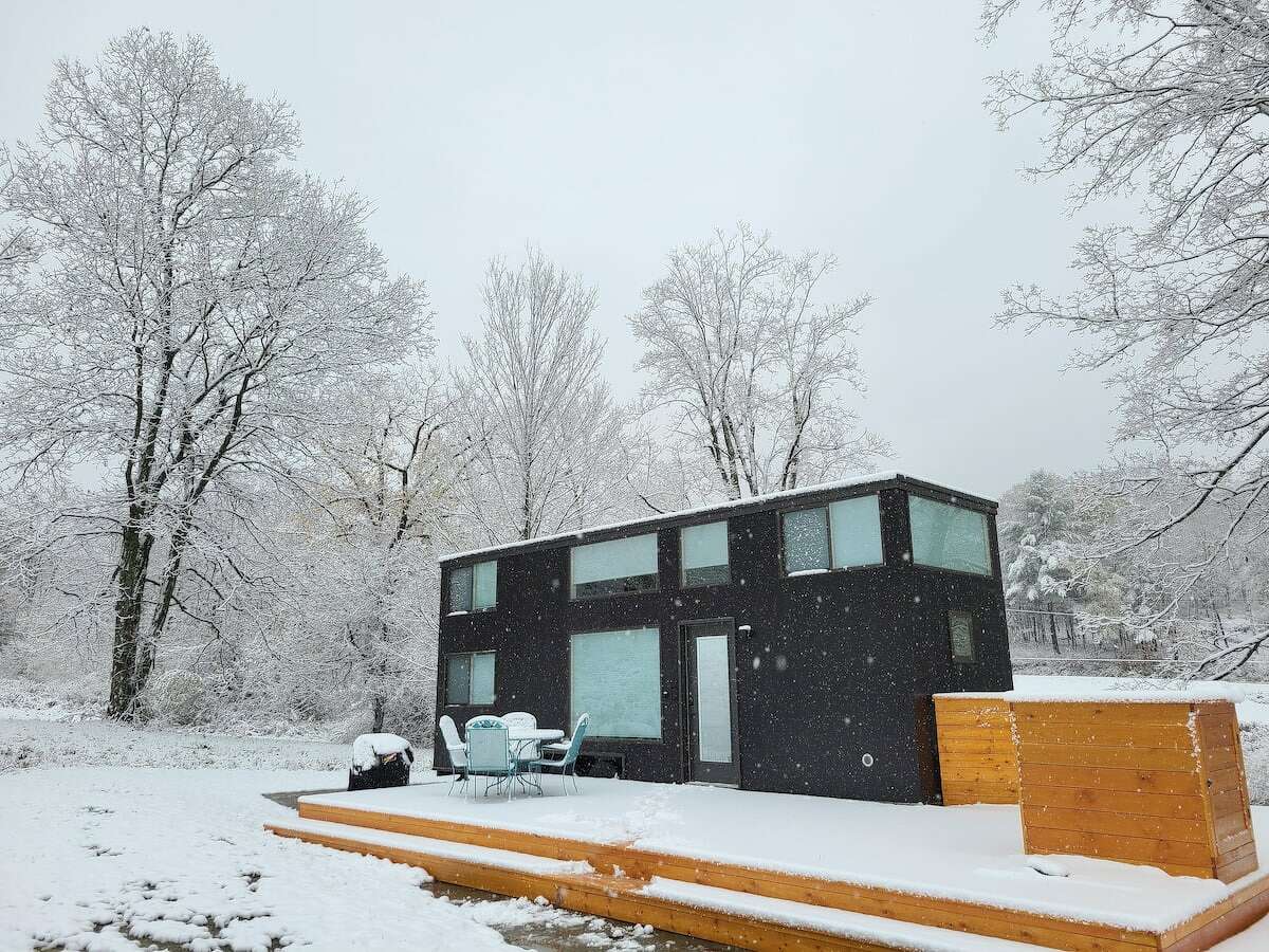 “The Tiny” at the “Hemptons” in Chatham, New York: View listing here Beds on either side make this a good choice for four people.