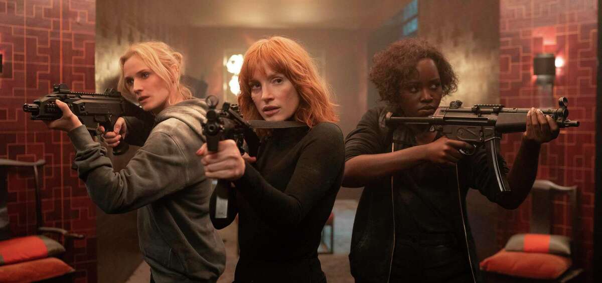 Diane Kruger (from left), Jessica Chastain and Lupita Nyong’o team up in “The 355.”