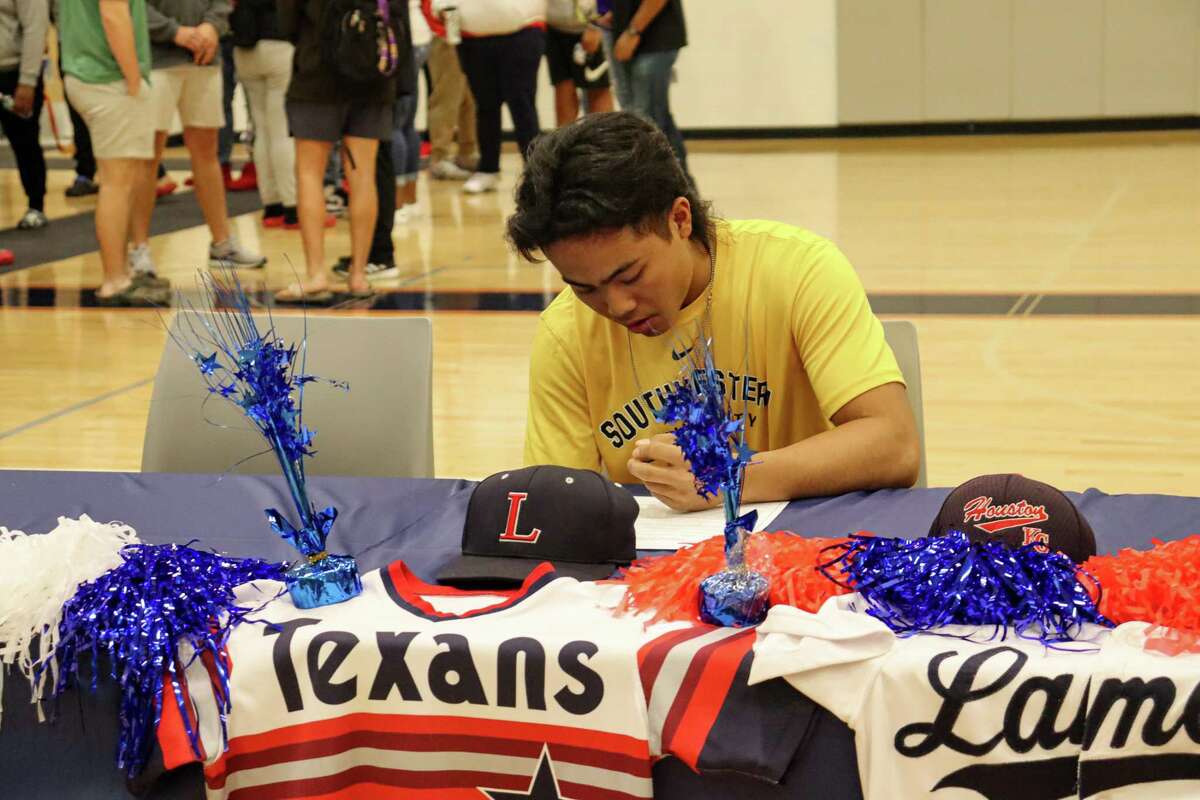 Lamar High School senior Josh Endo was recently named District 18-6A MVP. He is shown here signing his National Letter of Intent to play baseball at Southwestern University during a National Signing Day ceremony at the school’s gym on the morning of Feb. 2.