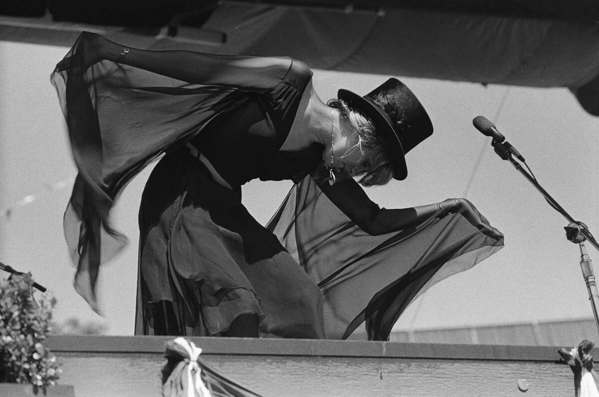 Stevie Nicks of Fleetwood Mac performs live at The Oakland Coliseum in 1977 in Oakland, California. 