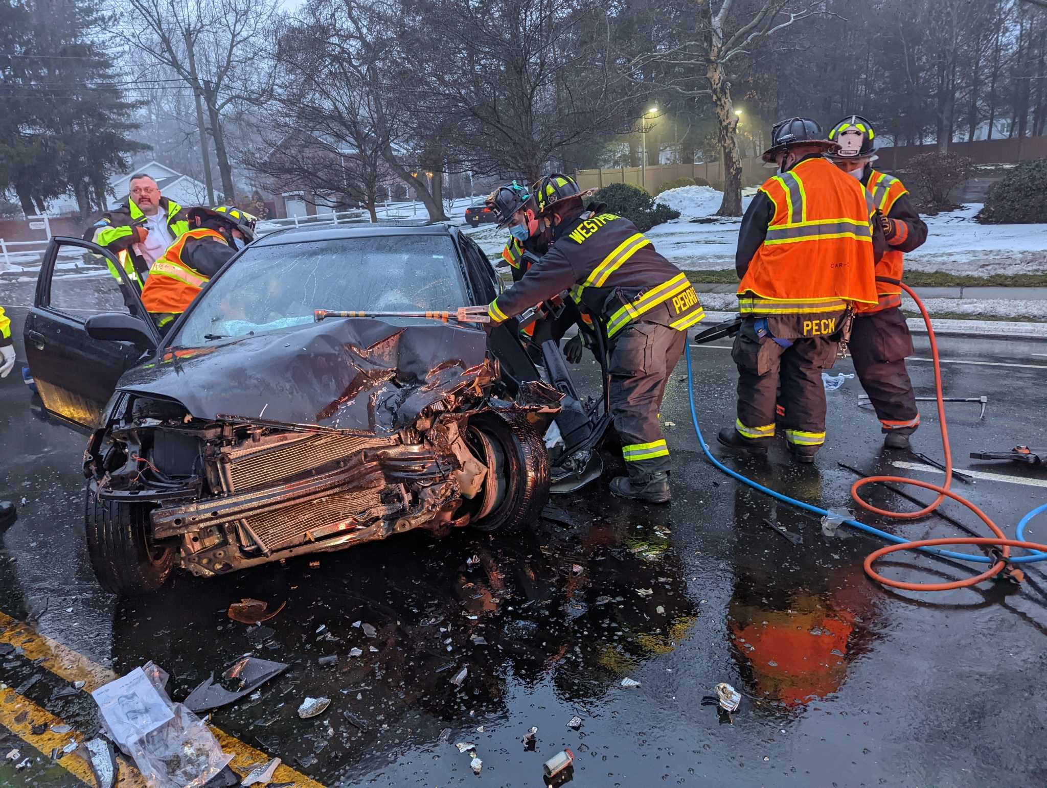 Two Hospitalized After Westport 3 Car Crash Fire Official Says