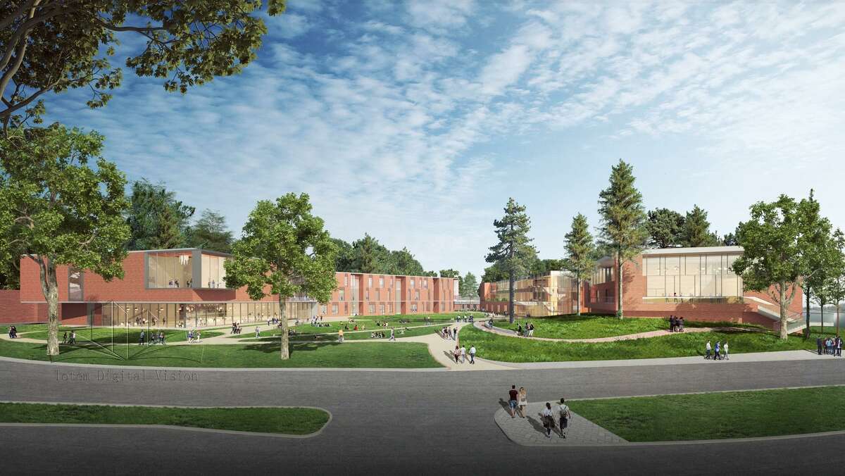 A rendering of the South Quad, which will be comprised of three new buildings on Quinnipiac University’s Mount Carmel campus in Hamden.